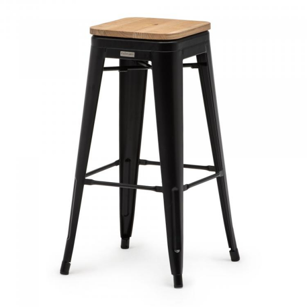 Barhocker GOTHAM, schwarz mit Sitzplatte ULME