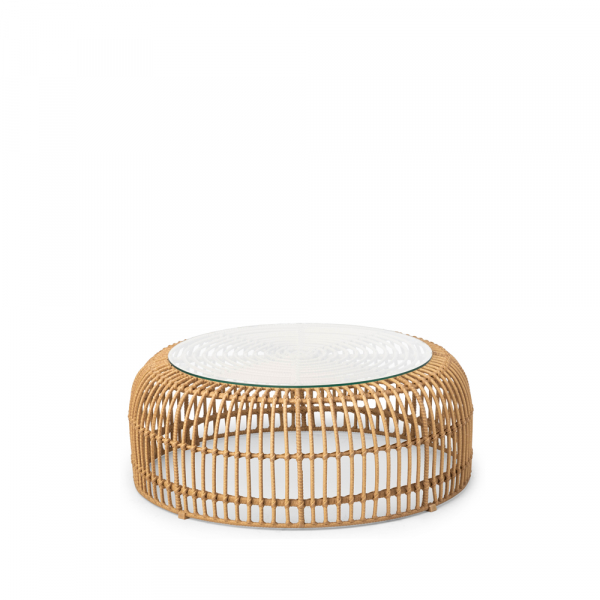 Tisch BALI mit Glasplatte groß, beige
