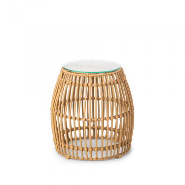 Tisch BALI mit Glasplatte medium, beige